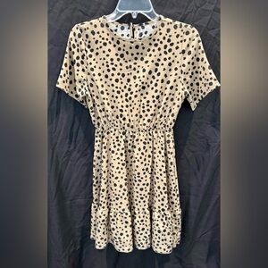 SHEIN Tan and Black Polka Dot Midi Dress